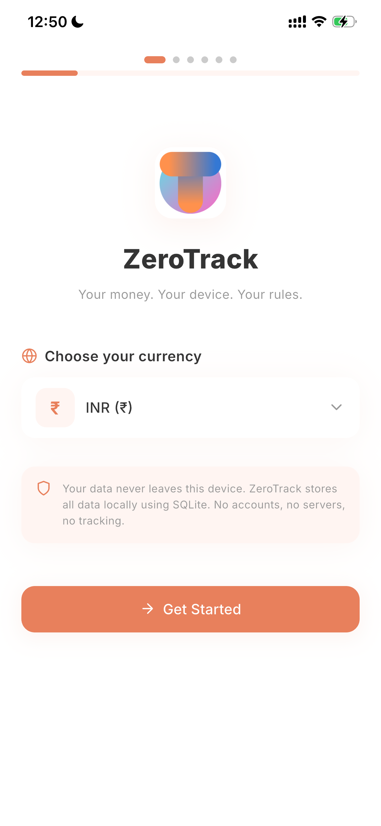 ZeroTrack app screenshot